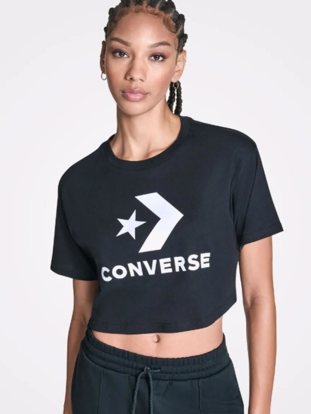 Converse Cropped Star Chevron T-Shirt- Black